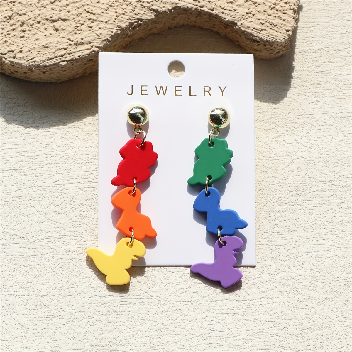 Colorful Dinosaur Clay Texture Acrylic Earrings, Cute Design